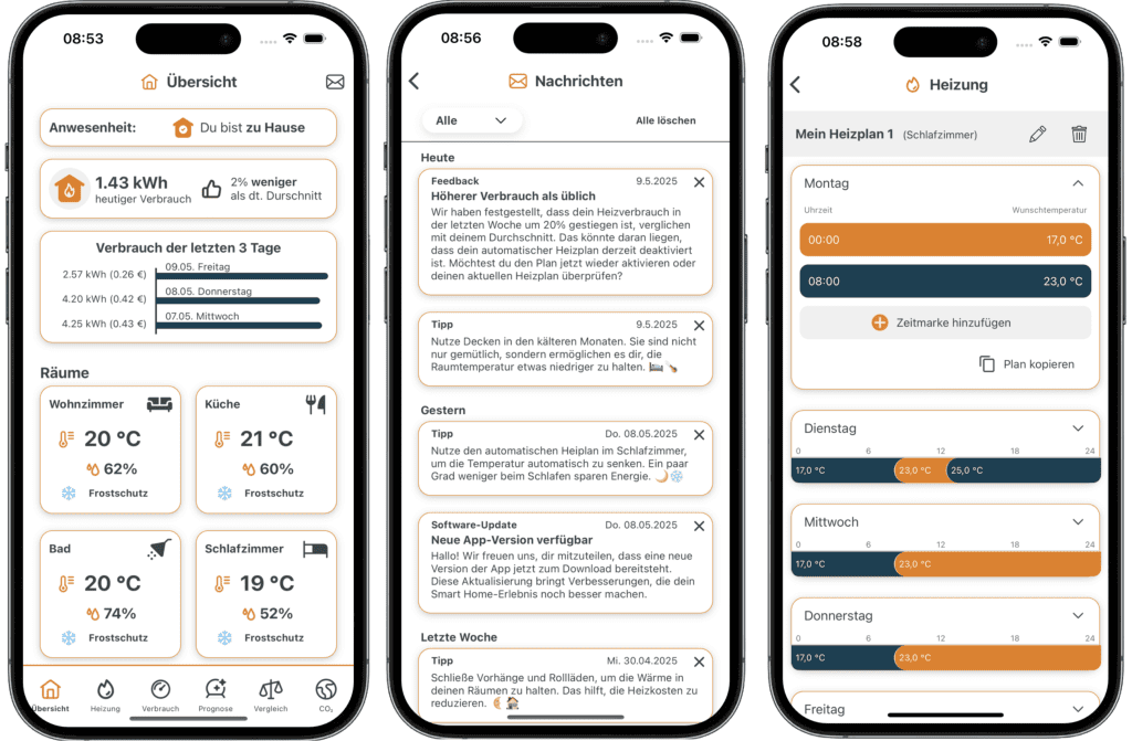 Die SECAI-App bietet nicht nur Steuerung & Automatisierung der Heizung, sondern auch Handlungshinweise für die Mietenden.